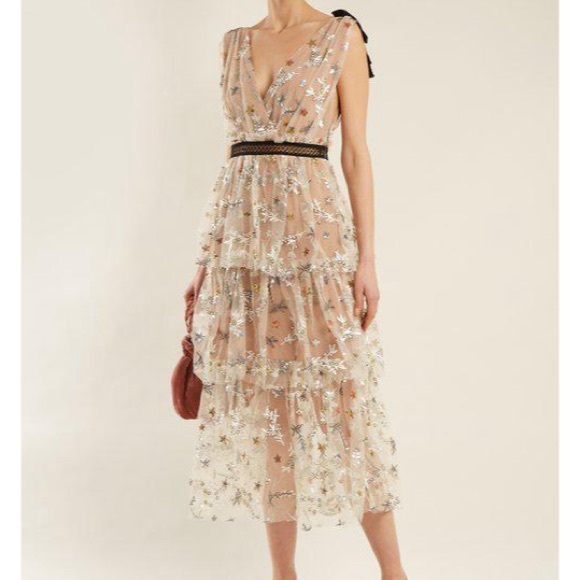 NWT Self Portrait Star Mesh Midi Dress UK8 US4 - Picture 2 of 5